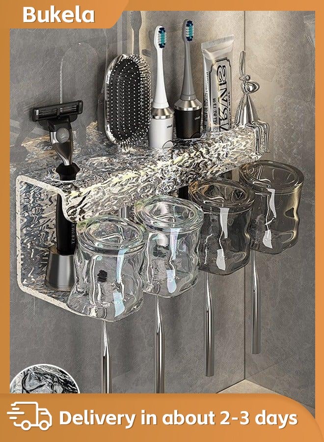 كيلا حامل فرشاة أسنان مثبت على الحائط متعدد الوظائف لحامل فرشاة أسنان للحمام، مع 4 أكواب - Image 1