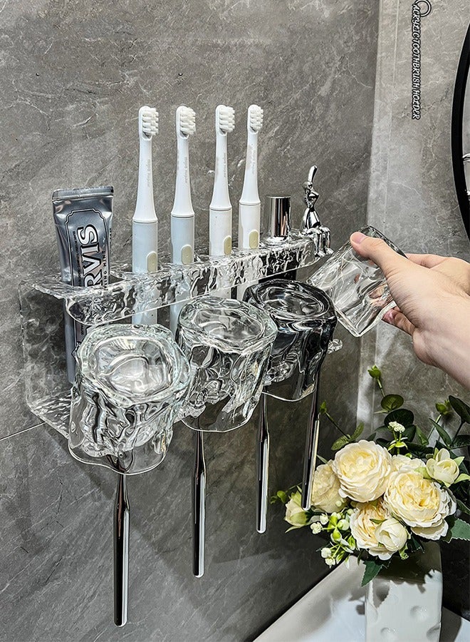 كيلا حامل فرشاة أسنان مثبت على الحائط متعدد الوظائف لحامل فرشاة أسنان للحمام، مع 4 أكواب - Image 4