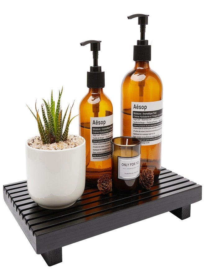 Renawe Black Bathroom Counter Tray Organizer Wood Riser Stand Kitchen Countertop Trays Wooden Pedesta Display Dish Soap Dispenser Holder for Bathroom Decor Sink Accessories Vanity Tray - Image 1