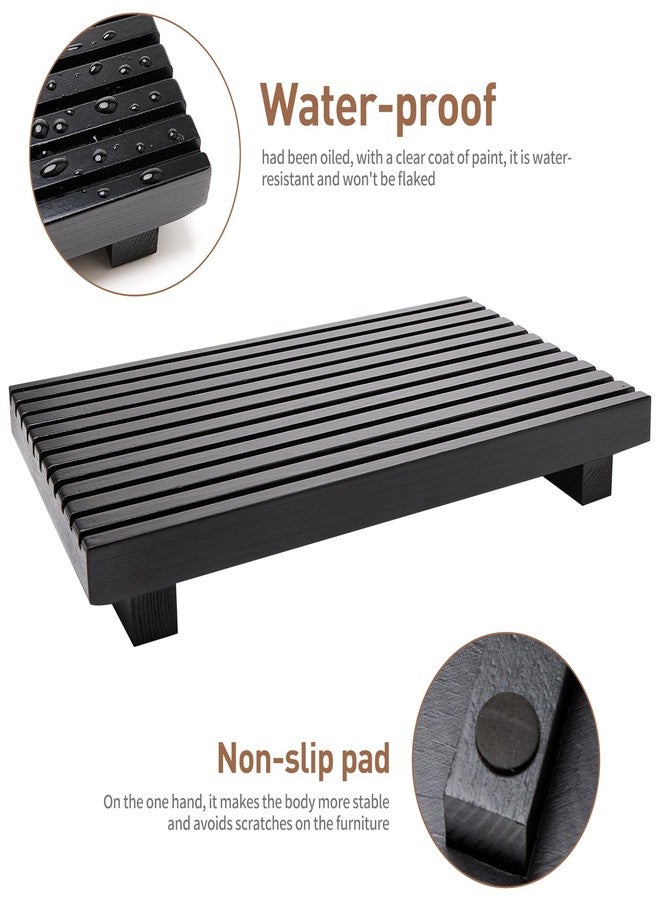 Renawe Black Bathroom Counter Tray Organizer Wood Riser Stand Kitchen Countertop Trays Wooden Pedesta Display Dish Soap Dispenser Holder for Bathroom Decor Sink Accessories Vanity Tray - Image 3