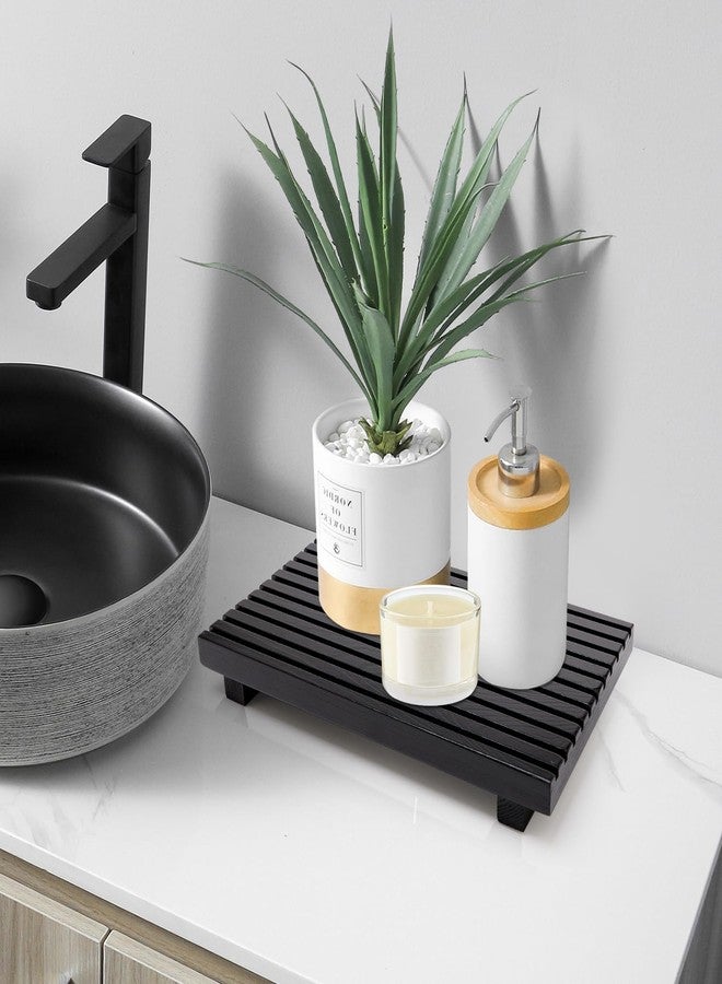 Renawe Black Bathroom Counter Tray Organizer Wood Riser Stand Kitchen Countertop Trays Wooden Pedesta Display Dish Soap Dispenser Holder for Bathroom Decor Sink Accessories Vanity Tray - Image 4