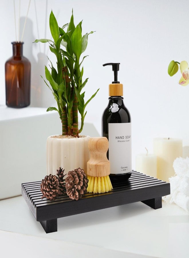 Renawe Black Bathroom Counter Tray Organizer Wood Riser Stand Kitchen Countertop Trays Wooden Pedesta Display Dish Soap Dispenser Holder for Bathroom Decor Sink Accessories Vanity Tray - Image 5