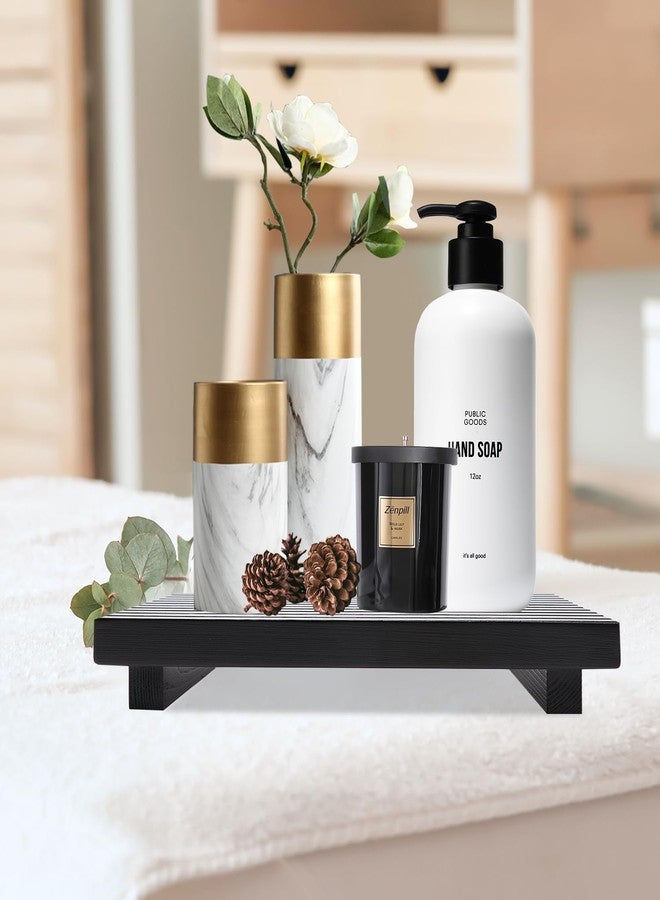 Renawe Black Bathroom Counter Tray Organizer Wood Riser Stand Kitchen Countertop Trays Wooden Pedesta Display Dish Soap Dispenser Holder for Bathroom Decor Sink Accessories Vanity Tray - Image 2