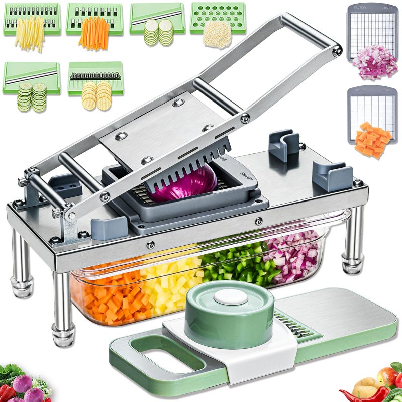 IPOVIPO Stainless steel Vegetable Chopper, Veggie Chopper With 8 Blades, Onion Dicer with Container, Food Cutter & Grater Mandoline Slicer - Image 1