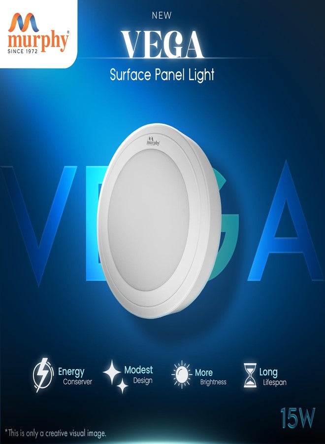 Murphy Plastic 15W Vega Led Panel Light Round Surface - (Cool White, Pack Of 1) No False Ceiling Required - Image 2