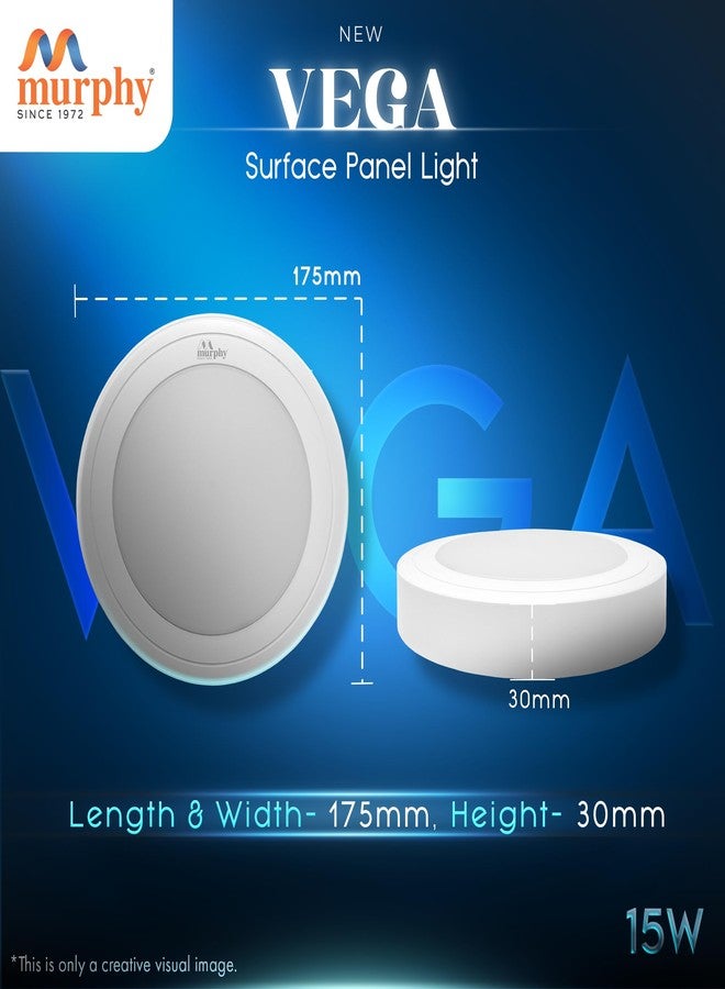 Murphy Plastic 15W Vega Led Panel Light Round Surface - (Cool White, Pack Of 1) No False Ceiling Required - Image 3