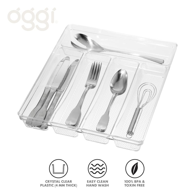 Oggi Silverware Organizer, 5-Compartment, Clear - Image 2