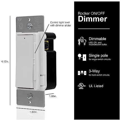 GENERAL ELECTRIC GE home electrical Rocker Dimmer Switch Rocker On/Off Light Switch Dimmer Switches for LED lights Single Pole or 3-Way Dimmer Light Switch Energy Saving UL Listed White 18023 - Image 2