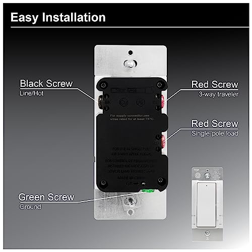 GENERAL ELECTRIC GE home electrical Rocker Dimmer Switch Rocker On/Off Light Switch Dimmer Switches for LED lights Single Pole or 3-Way Dimmer Light Switch Energy Saving UL Listed White 18023 - Image 3