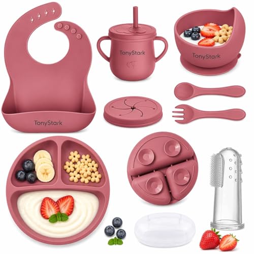 Tony Stark Baby Feeding Set, Silicone Tableware Kit for Baby, Bowl, Fork, Bib, Spoon, Cup & Suction Plates for Baby (Dark Blue) - Image 1