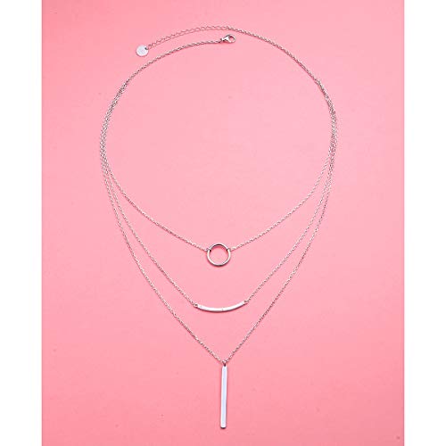 JZMSJF Layered Necklace S925 Sterling Silver 3 Multi layer Boho Necklace with Circle Bar CZ Pendant Chic Fashion Gift for Women Wife Girlfriend - Image 3