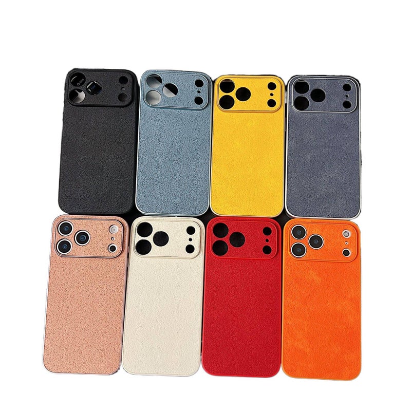 غطاء واقي بملمس باللون برتقالي جلد لـ iPhone 14 / 14 Plus / 14 Pro / 14 Pro Max مع لون سادة وملمس جلد مع مقاوم للصدمات مع نقش خشب مع حماية من السقوط سهل الحمل للتخزين العملي - Image 2