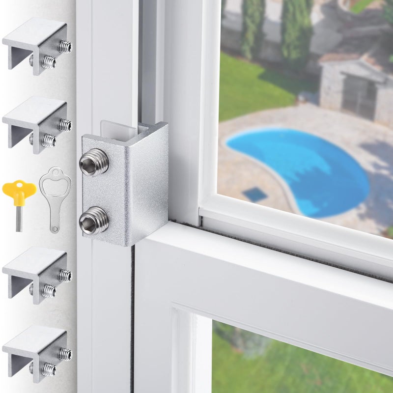 Sliding Window Locks Horizontal UpDown Adjustable Aluminum 4 Sets Silver