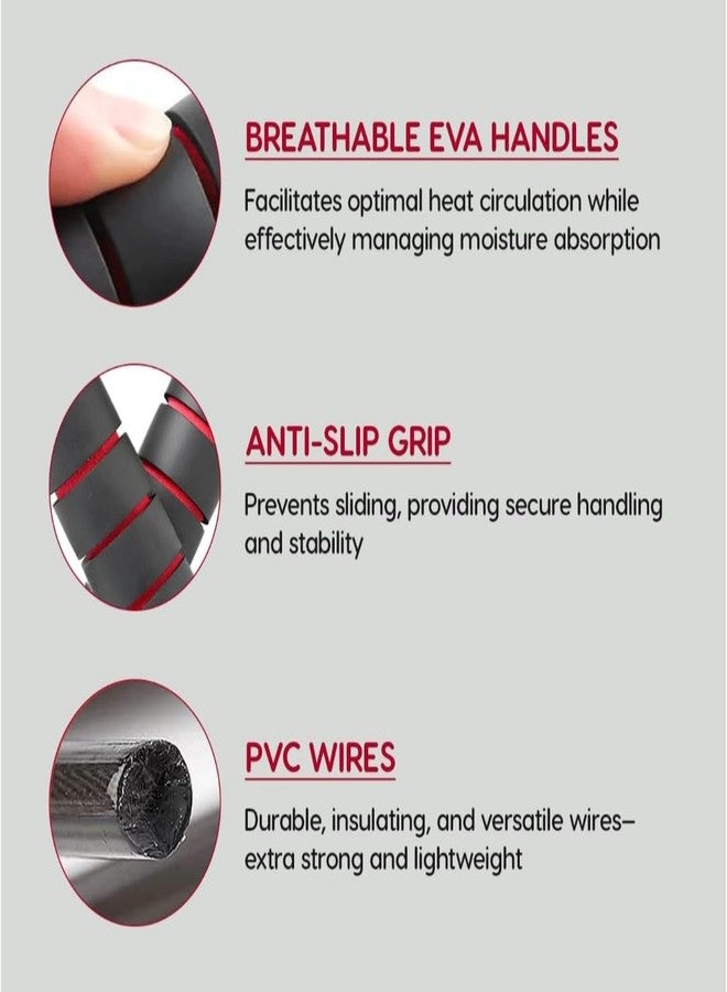 PureForce Skipping Rope, 2.7m, Foam Handles, Black and Red Striped Design, Tangle-Free - Image 5