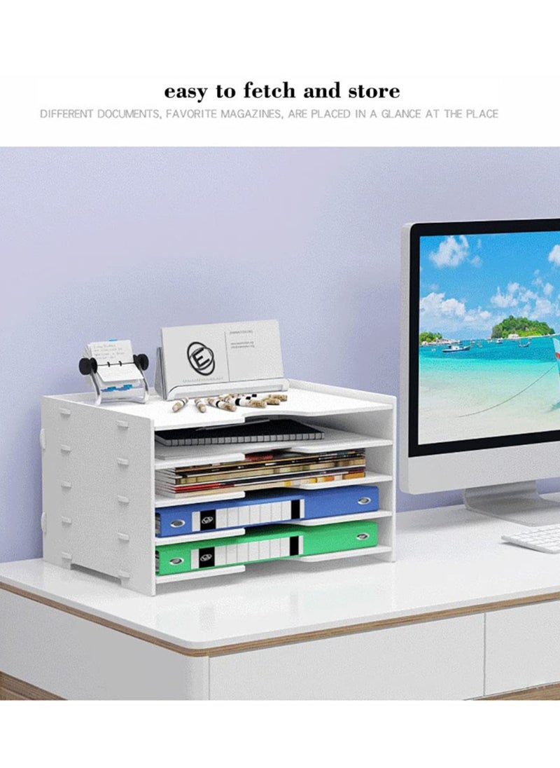 Kidle Desktop Paper Organizer Tray 4 Tier,Desk File Paper Sorter Tray Wooden Document Mail Letter Storage Tray White File Tray Rack for Office School Home Magazine Scrapbook Paper Folders  - Image 4