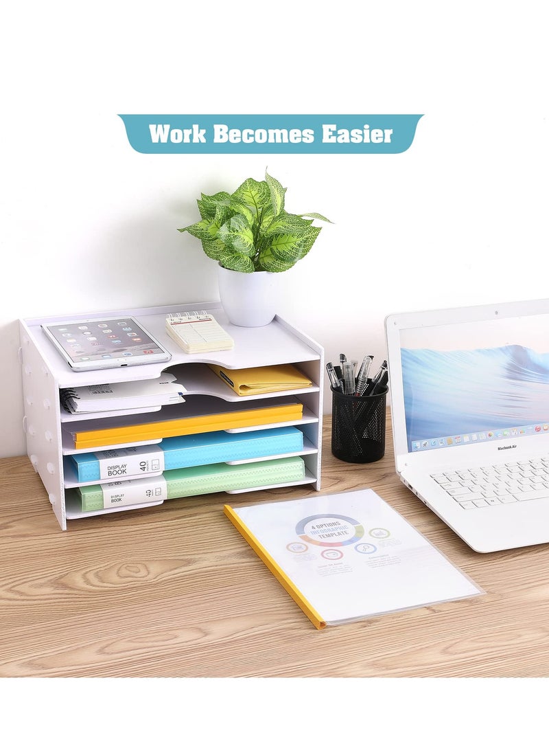 Kidle Desktop Paper Organizer Tray 4 Tier,Desk File Paper Sorter Tray Wooden Document Mail Letter Storage Tray White File Tray Rack for Office School Home Magazine Scrapbook Paper Folders  - Image 5