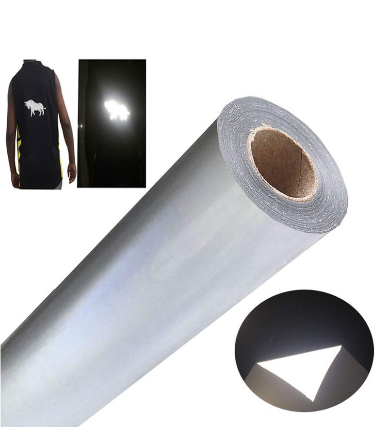 FUNKAKA Heat Transfer Vinyl Reflective Light Gray HTV Roll, 12" x 10ft Reflective Iron on Vinyl for All Cutter Machine, Reflective HTV Vinyl for T-Shirts Easy to Cut & Weed for Heat Vinyl DIY Design - Image 1