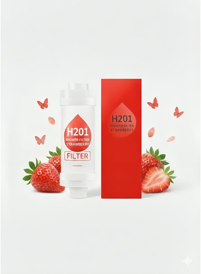 H201 STRAWBERRY Scented Shower Filter - Powered by Vitamin C - Triple Technology Water Purifier - Ideal Shower Head Filter for Treating Dry Skin and Hair Loss
