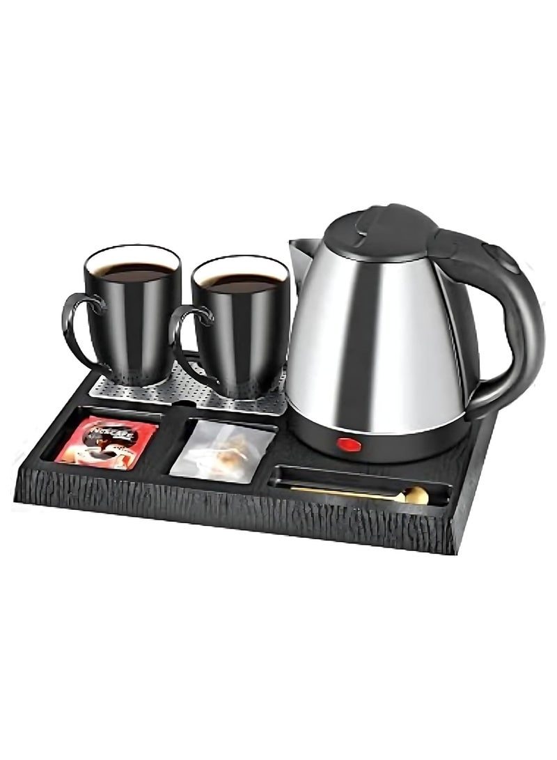 1.2L 1500W Stainless Steel Electric Water Kettle Set with 2 Cups for Tea and Coffee and Serving Tray | Water Kettle for Hotels, Offices & Homes | Hotel Water Kettle - Image 3