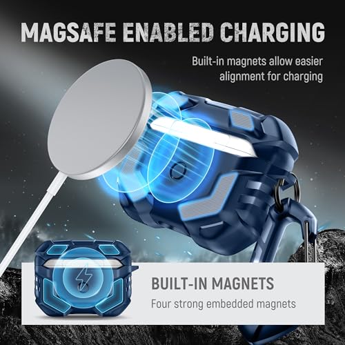 MOBOSI for AirPods Pro 2 Case with Lock Compatible with AirPod 2nd Gen Cover Fit for MagSafe Military Grade Hard Shell for iPods Pro2 with Cleaner Kit Keychain for Men2023 Bright Blue - Image 3