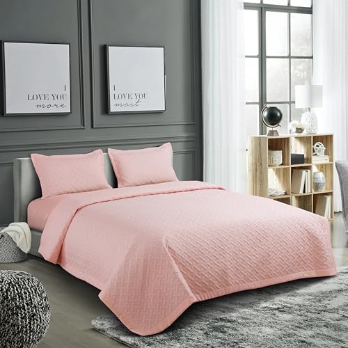 Nirwana Decor BedBliss Ultrasonic 280 TC All Season Supersoft King Size Bedding Set/bedcover/Rajaai Quilted Set with 2 Pillow Covers, 150 GSM (90x100 inches, Peach) - Image 1