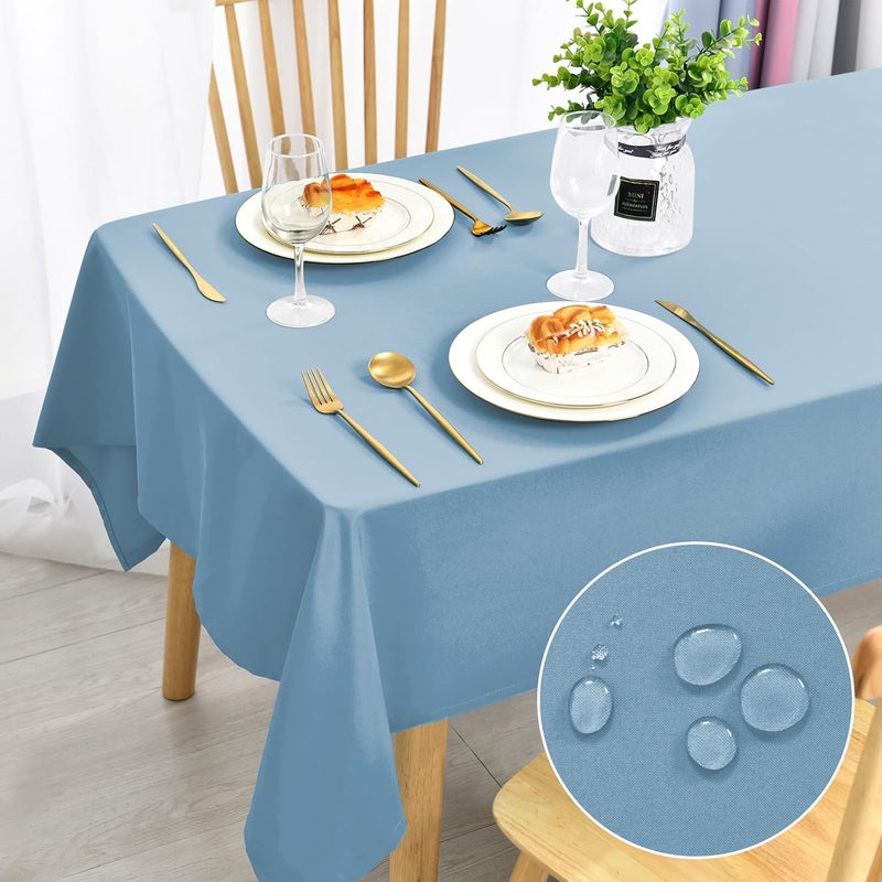 DWCN Haze Blue Tablecloth, Washable, Rectangular, 140 x 200 cm, 0utdoor Weatherproof Polyester Fabric, Waterproof Tablecloth, Oilcloth Tablecloth, Stain Protection for Dining Room, Garden, Party - Image 5