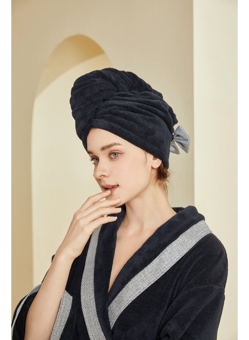 ريفي غطاء شعر أسود ملكي مقاس XL – منشفة شعر ناعمة وممتصة بتصميم فيونكة للنساء - Image 4