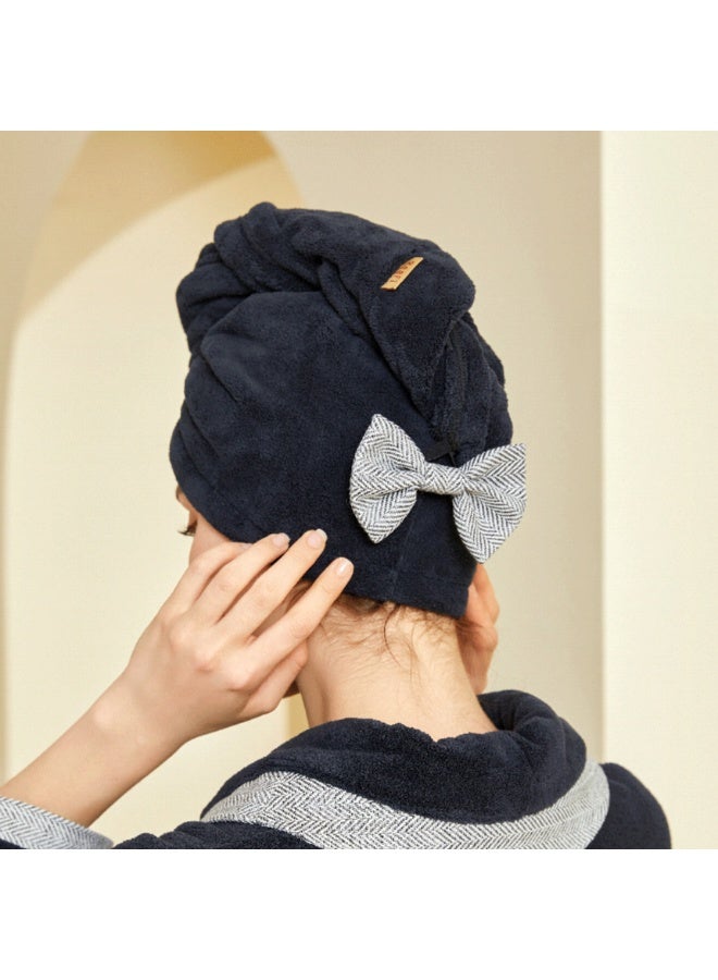 ريفي غطاء شعر أسود ملكي مقاس XL – منشفة شعر ناعمة وممتصة بتصميم فيونكة للنساء - Image 1