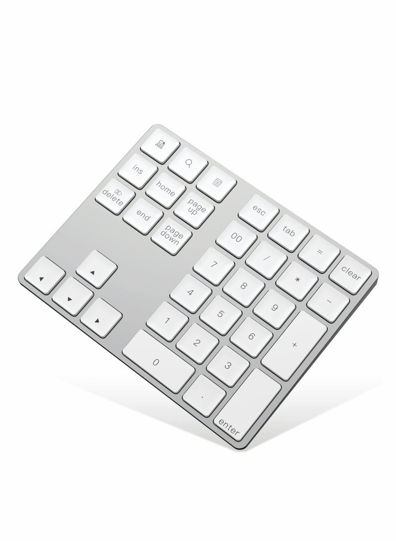 Slim Rechargeable Bluetooth Numeric Keypad - 34 Keys Wireless External Numpad for Easy Data Entry (Silver) - Image 1