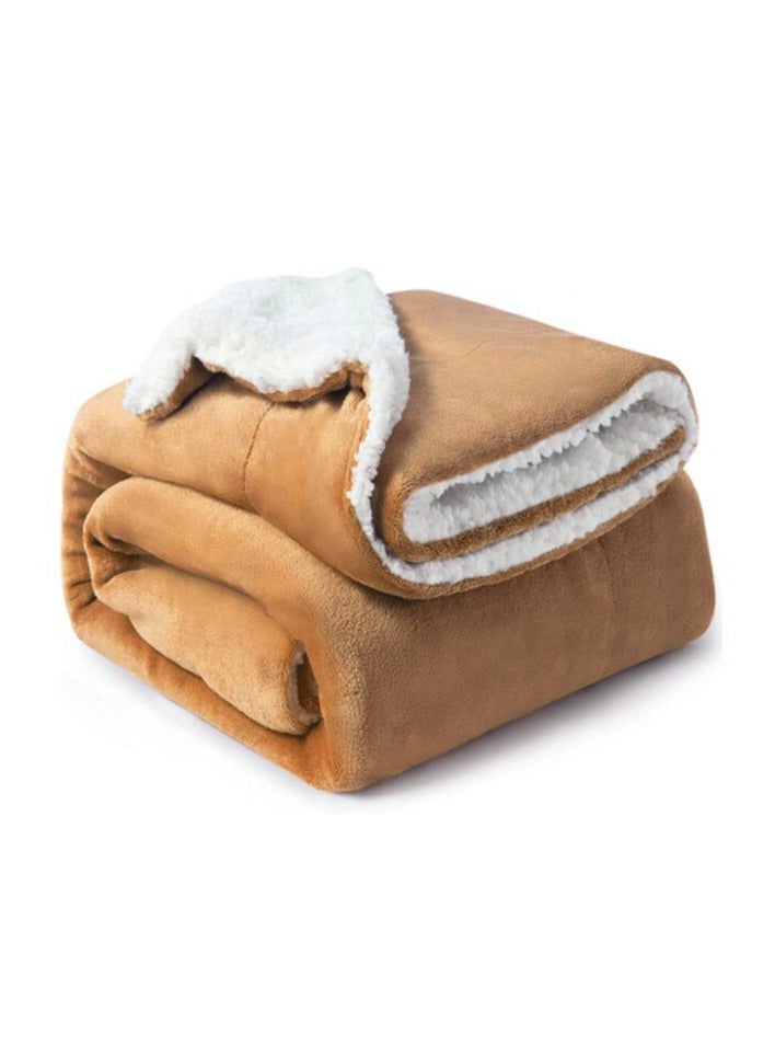PROMASS Reversible Soft Sherpa Bed Blanket Throw Blanket King Size Golden Beige 220x240 cm