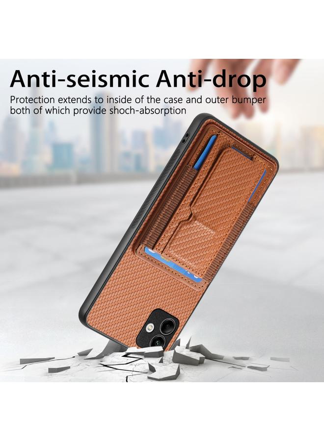 اس-توب جراب لهاتف Samsung Galaxy M32 4G مصنوع من ألياف الكربون مع حامل قابل للطي وحقيبة بطاقات مرنة - Image 3