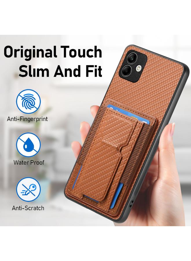 اس-توب جراب لهاتف Samsung Galaxy M32 4G مصنوع من ألياف الكربون مع حامل قابل للطي وحقيبة بطاقات مرنة - Image 5