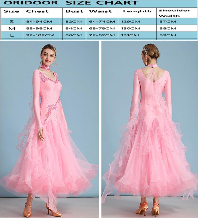 ORIDOOR Flash Rhinestone Ballroom Dance Waltz Tango Standard Competition Dance Dress 03-Sakura Pink Large - Image 5