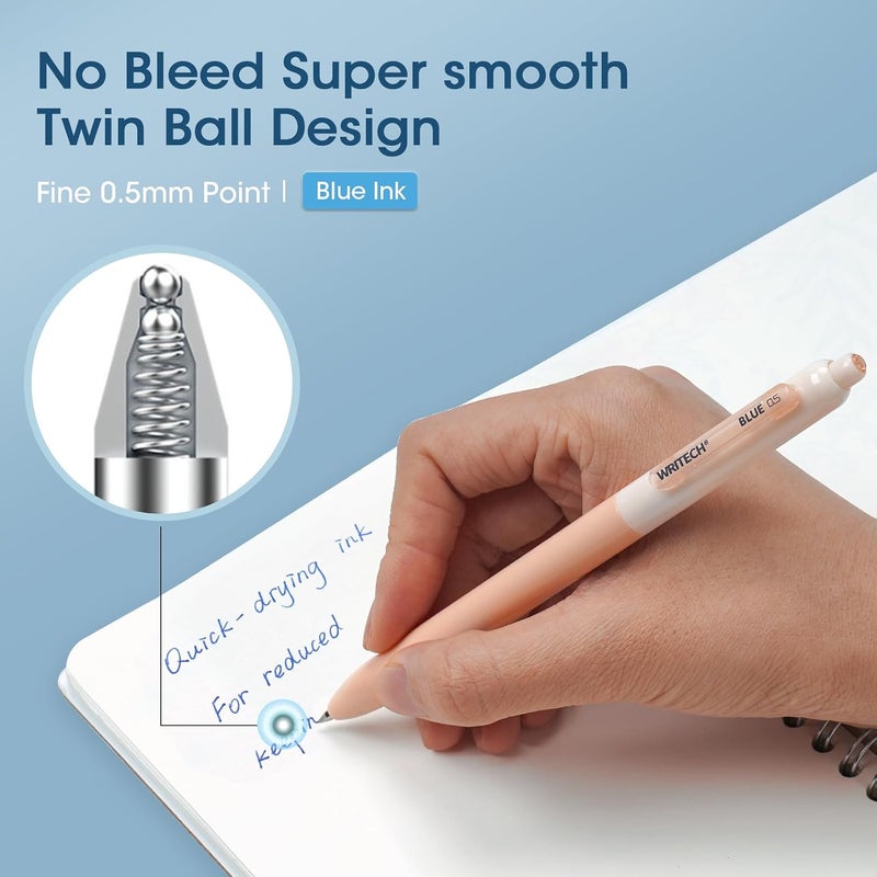 WRITECH Gel Pens Fine Point: Retractable 0.5mm Blue Ink Silent Click Extra Fine No Smear Smudge Smooth Writing Pen 8ct Bullet Tip Non Bleed for Journaling - Image 2