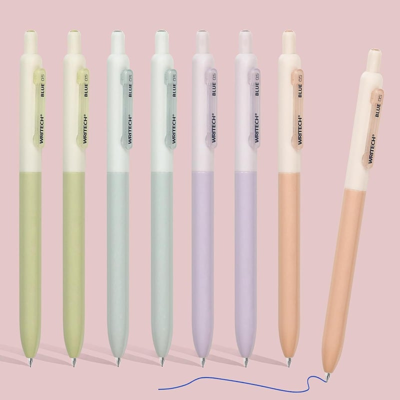 WRITECH Gel Pens Fine Point: Retractable 0.5mm Blue Ink Silent Click Extra Fine No Smear Smudge Smooth Writing Pen 8ct Bullet Tip Non Bleed for Journaling - Image 1