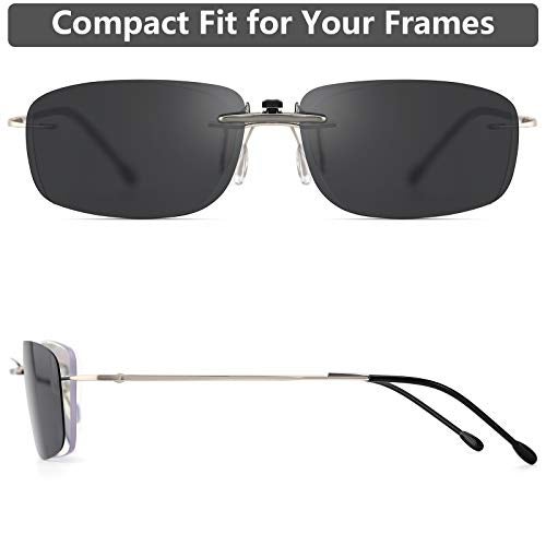 CAXMAN Polarized Clip On Sunglasses Over Prescription Glasses for Men Women Compact Fit Grey Lens Small Size UV Protection - Image 5