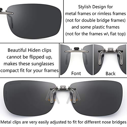 CAXMAN Polarized Clip On Sunglasses Over Prescription Glasses for Men Women Compact Fit Grey Lens Small Size UV Protection - Image 3