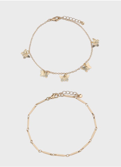 2 Pack Butterfly Anklet