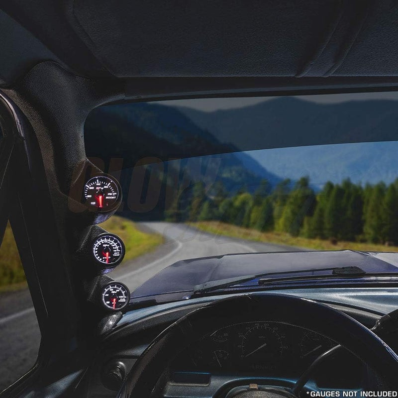 GLOWSHIFT Black Triple Pillar Gauge Pod Compatible with Ford F-Series F-250 F-350 Power Stroke 1992-1997 - ABS Plastic - Mounts (3) 2-1/16" (52mm) Gauges - Image 2