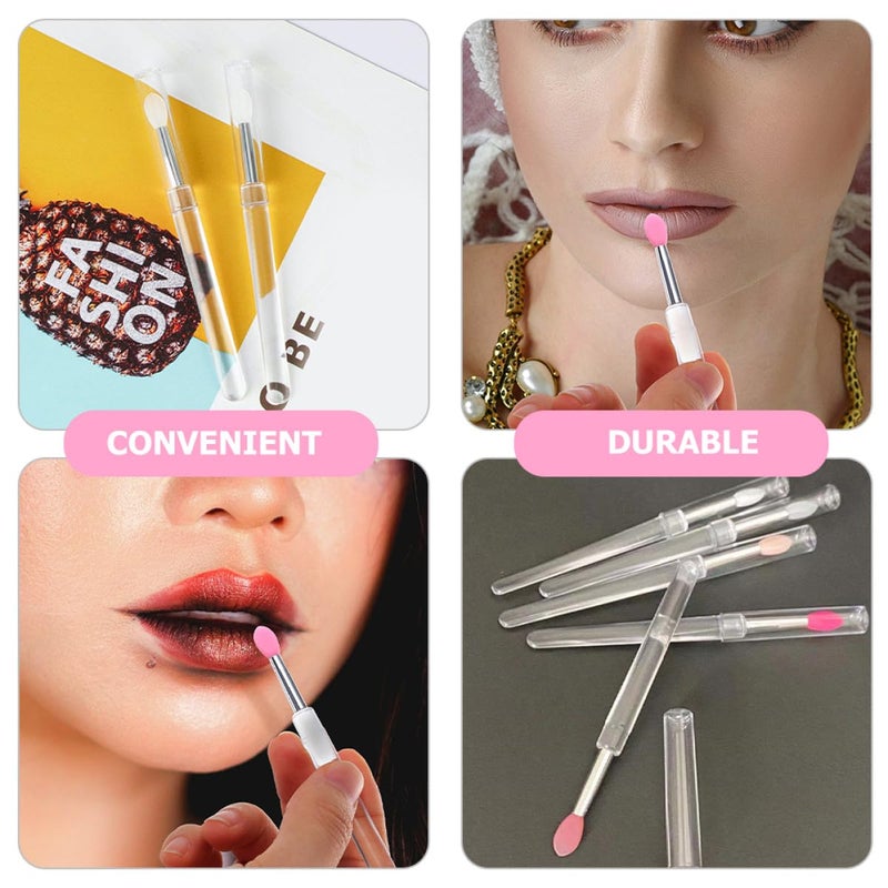 Beavorty 6pcs Portable Silicone Lip Brush Set with Lids Reusable Lidded Lipstick Applicators for Makeup Use Dustproof Cosmetic Tool for Precise Lip Gloss and Mask Application - Image 3