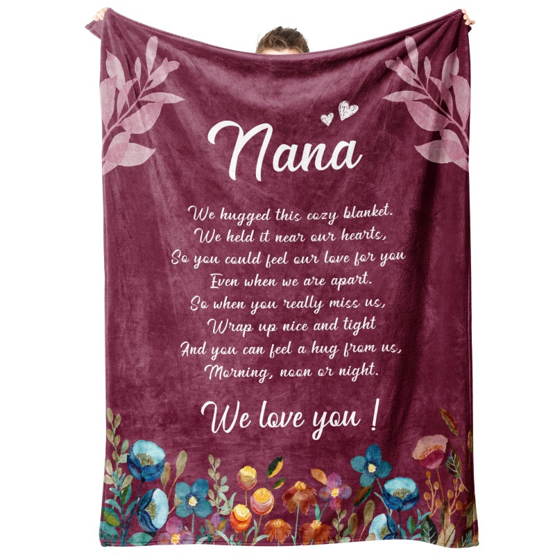 Afterprints Afterprints Nana Gifts  Nana Blanket with Flowers and Letter Print  Nana Birthday Gifts  Gifts for Nana from Grandkids on Christmas  Grandparents Day  Soft Throw Blankets 50"" x 60""  - Image 1