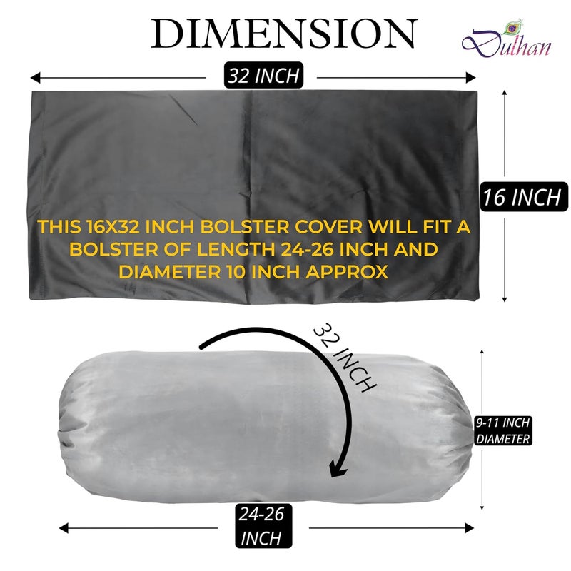 Dulhan Creations Soft and Bright Solid Color Velvet Bolster Covers Set of 2 16 x 32 Wrinkle Free Bed Side Long Decorative Round Pillow Cover Cerise Pink Masand Khol for Living Room Diwan Set - Image 2