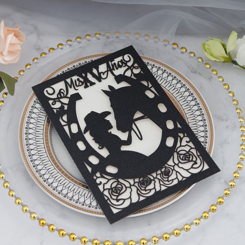 10 Sparkling Glitter Rose Gold Princess Laser Cut Invitation Cards For Engagements Anniversaries Bridal Parties Birthday Celebrations And Receptions - Image 2