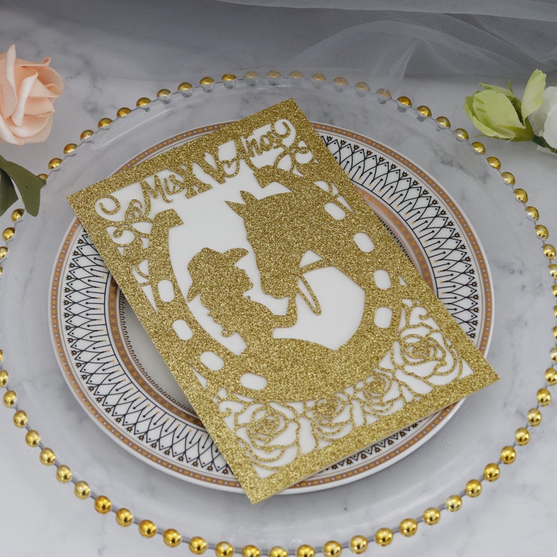 10 Sparkling Glitter Rose Gold Princess Laser Cut Invitation Cards For Engagements Anniversaries Bridal Parties Birthday Celebrations And Receptions - Image 5