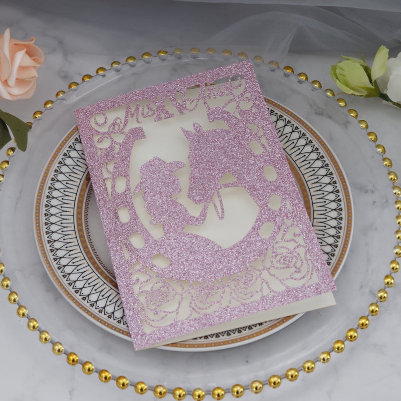 10 Sparkling Glitter Rose Gold Princess Laser Cut Invitation Cards For Engagements Anniversaries Bridal Parties Birthday Celebrations And Receptions - Image 4