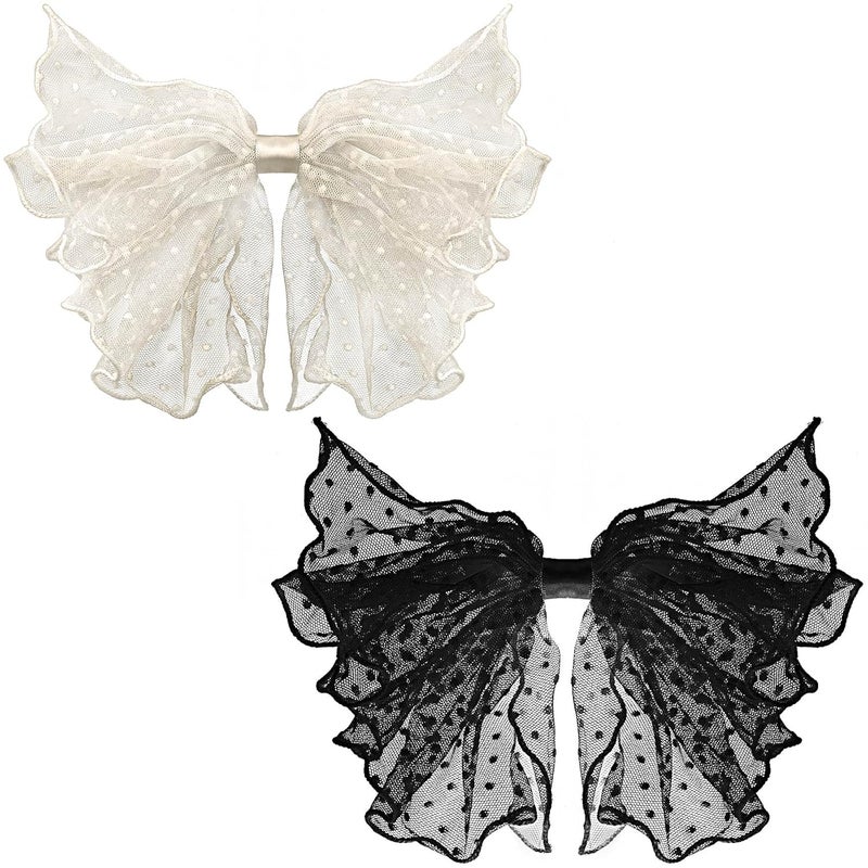 OIIKI 2 Pack KoreanStyle Lace Mesh Barrette Hair Clips Breathable Flower Dot Clips for Wedding Party Valentines Day Black White