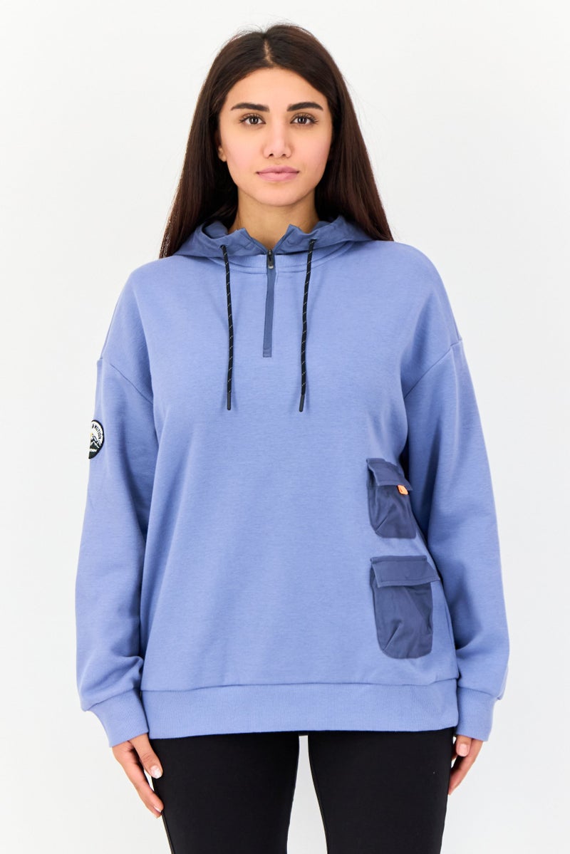 GIORDANO G-Motion Women Sportswear Fit Long Sleeves Outdoor Hoodie, Blue - Image 1