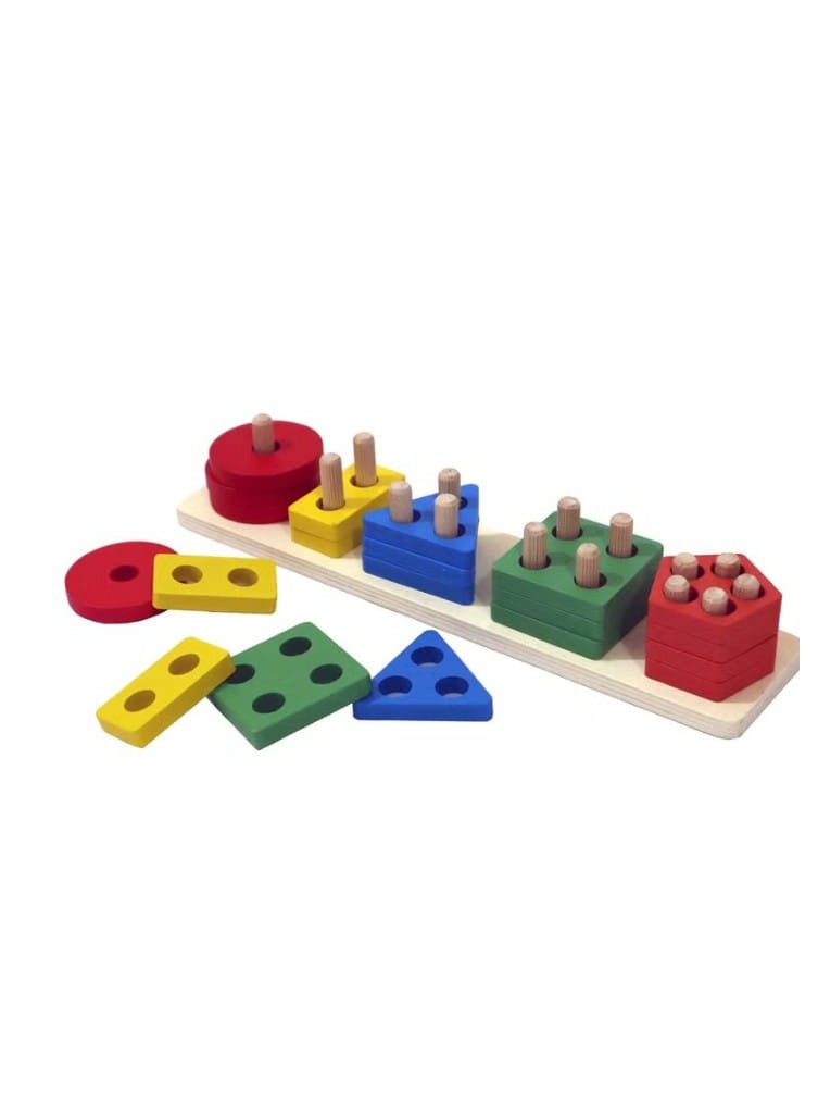 Ø£Ù„Ø¹Ø§Ø¨ ØªØ¹Ù„ÙŠÙ…ÙŠØ© ÙˆØªØ¹Ù„Ù…ÙŠØ© Ù…Ù† Ù…Ø¬Ù…ÙˆØ¹Ø© Grizzly Wooden Geometric Shapes Matching 5 column blocks - Image 1