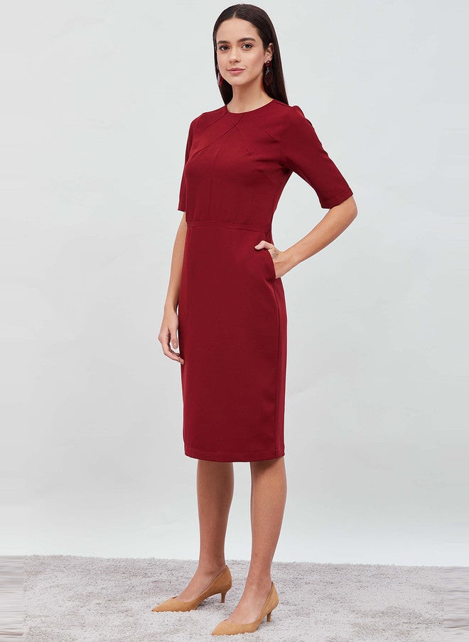 SALT ATTIRE Maroon Round Neck Sheath Dress - Image 3