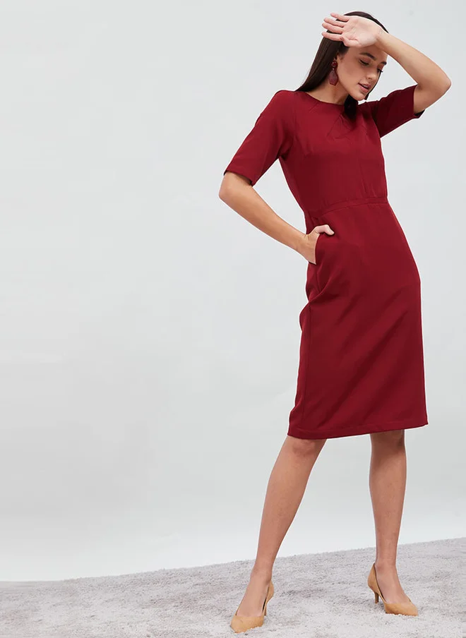 Salt Attire  SALT ATTIRE Maroon Round Neck Sheath Dress for Women | Best Price UAE